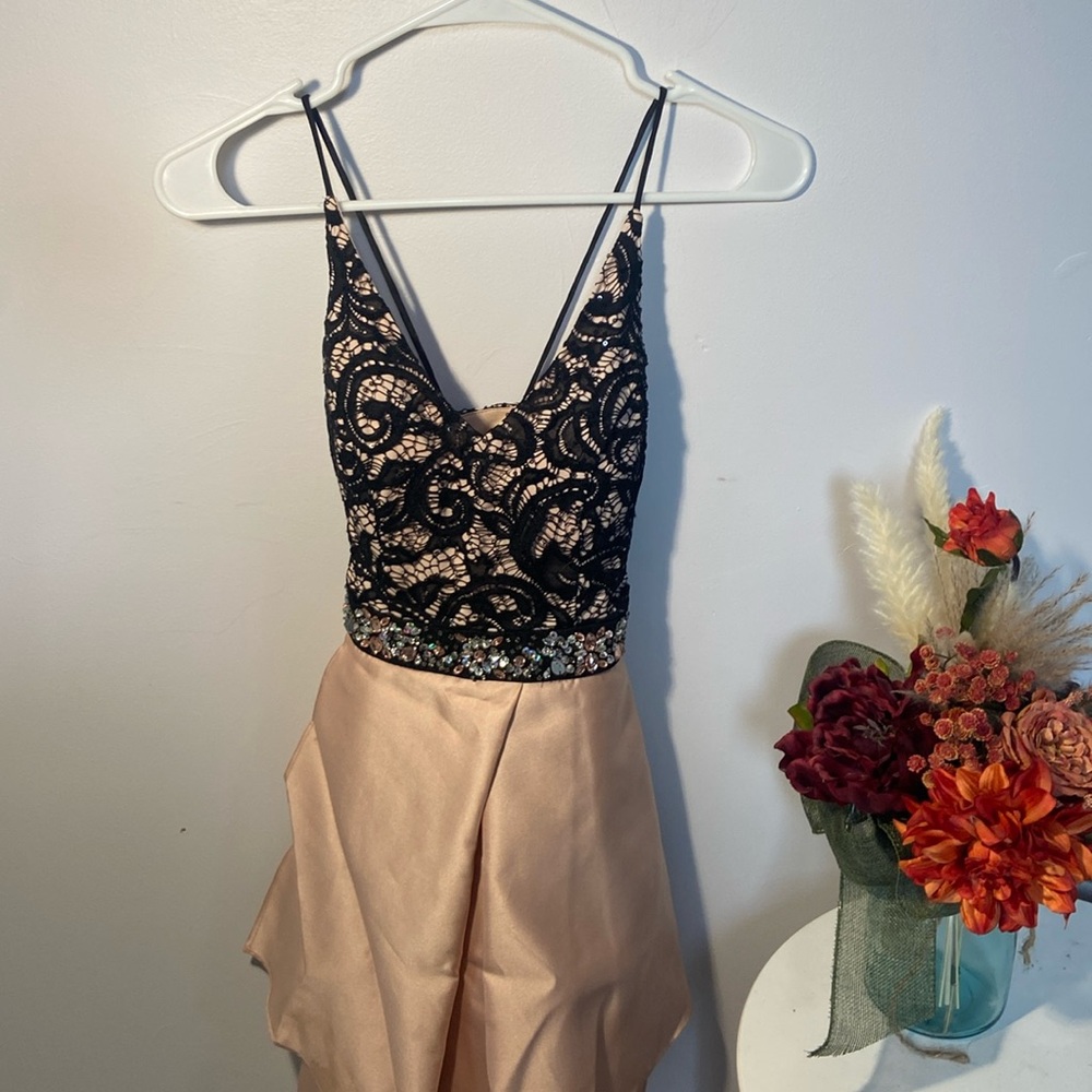 Juniors Rose Gold Layered Mini Dress Homecoming/Winterfest/Event
